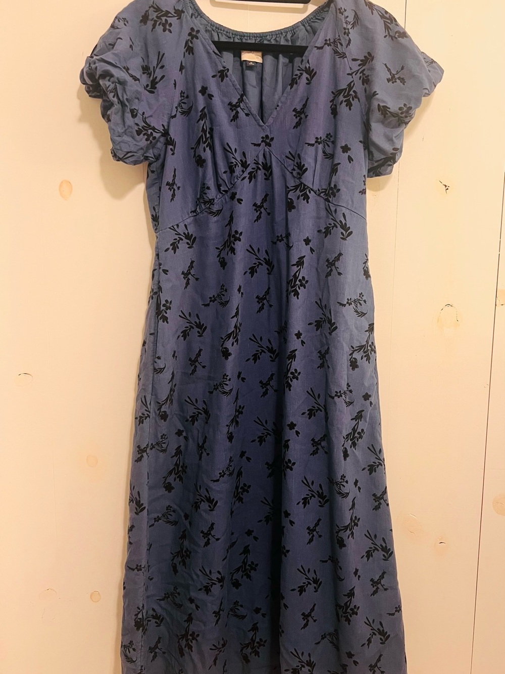 Universal Thread Blue Floral Maxi Dress with Black Burnout Print